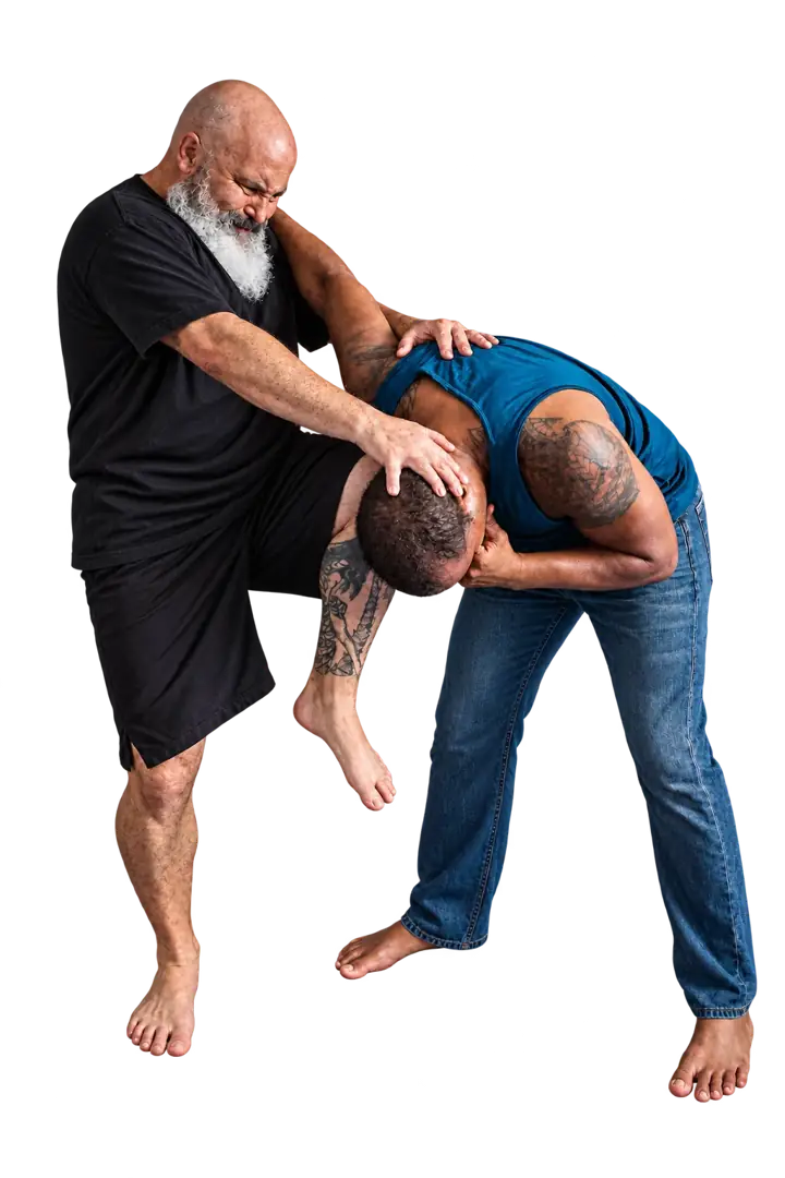 Coach Jeff and a training partner demonstrating a close-range combative
